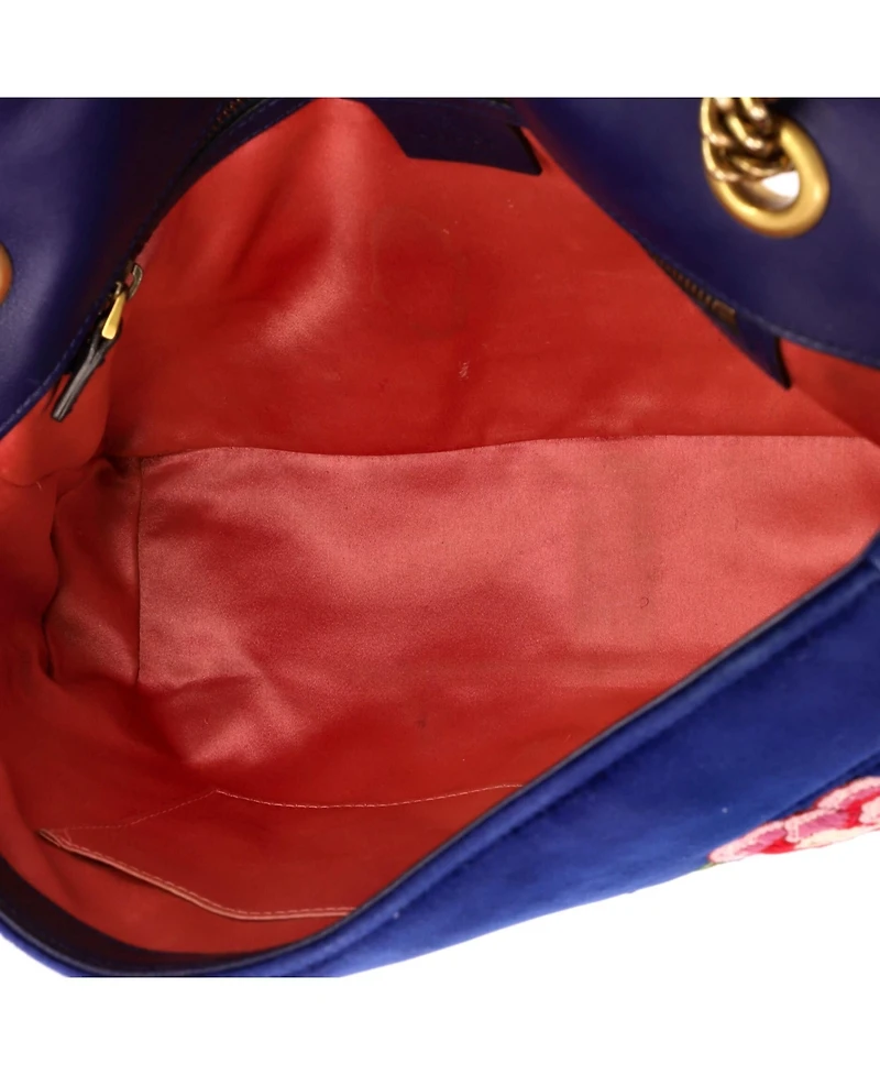 Pre-Owned Gucci Medium Gg Marmont Flap Bag Embroidered Matelasse Velvet