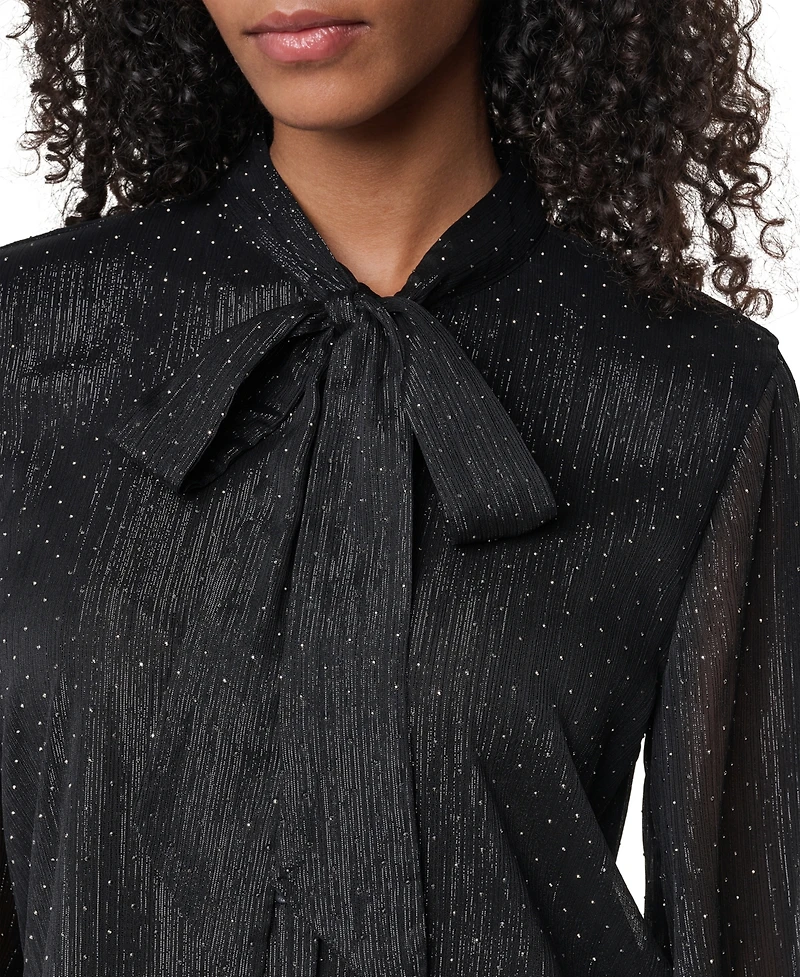 Dkny Petite Long-Sleeve Tie-Neck Button-Up Blouse
