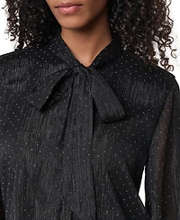 Dkny Petite Long-Sleeve Tie-Neck Button-Up Blouse
