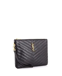 Pre-Owned Saint Laurent Small Classic Monogram Wristlet Pouch Matelasse Chevron Leather