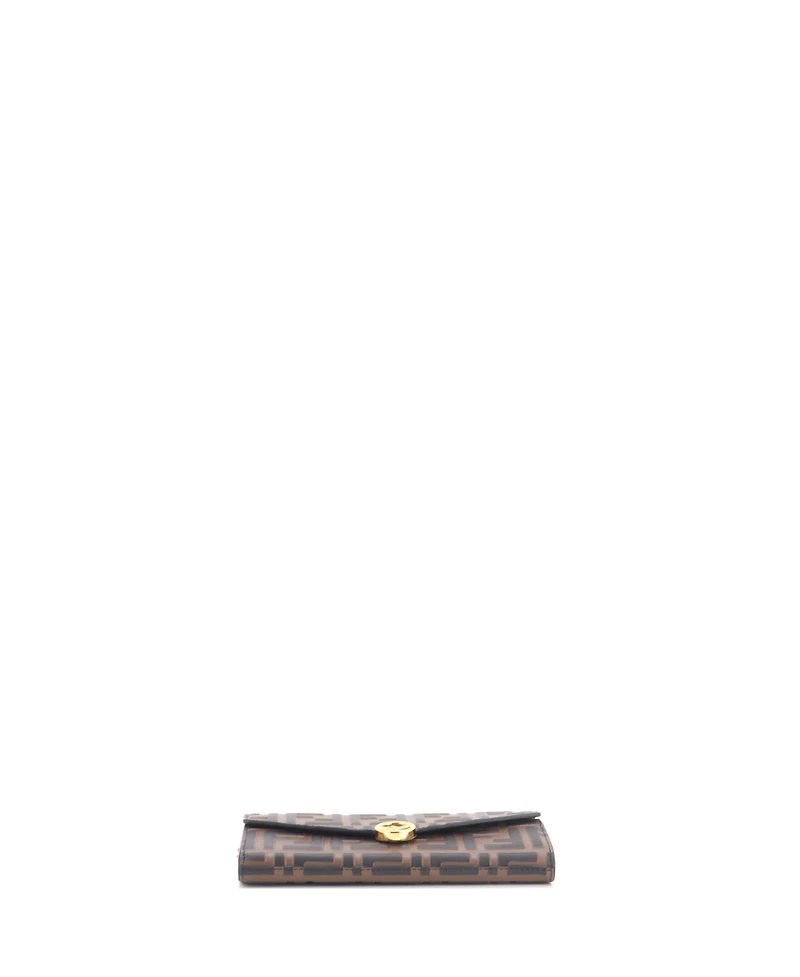 Pre-Owned Fendi F is Fendi Continental Chain Wallet Zucca Embossed Leather
