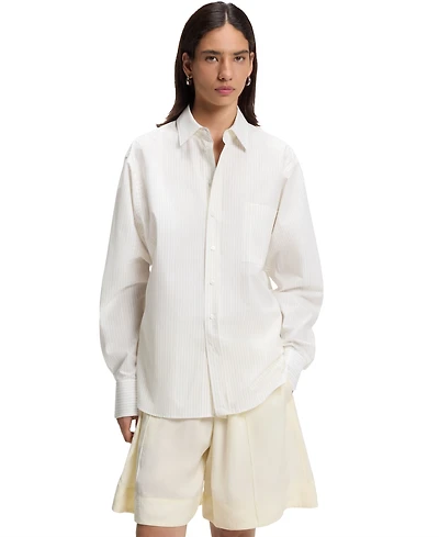 Boss by Hugo Women's Long-Sleeve Relaxed-Fit Vertical-Stripe Cotton Poplin Blouse
