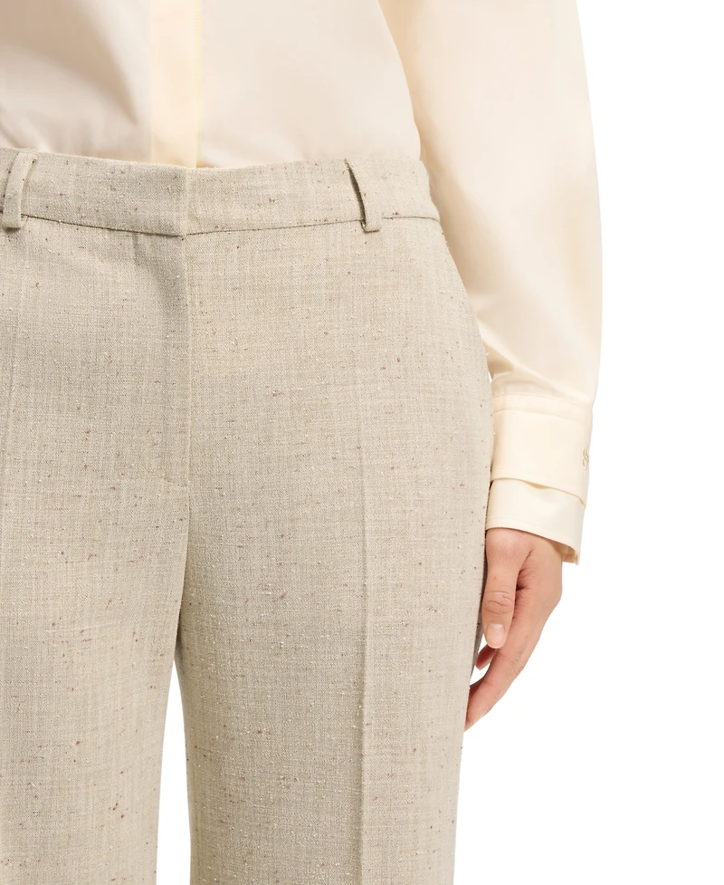 Boss by Hugo Women's Talia-Crop Slub-Weave Cropped Flared-Fit Pants