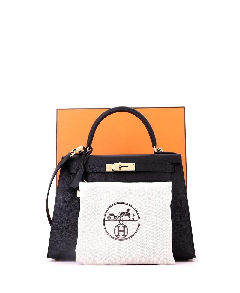 Pre-Owned Hermes Kelly 28 Handbag Black Epsom with Permabrass Hardware