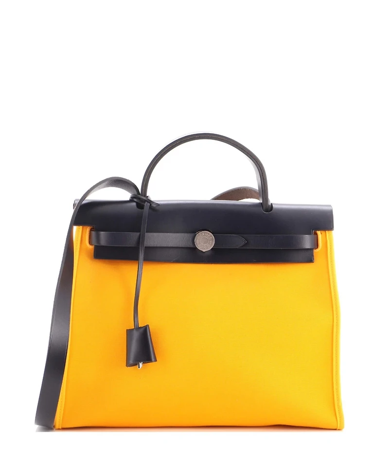 Pre-Owned Hermes 31 Herbag Zip Verso Leather and Toile