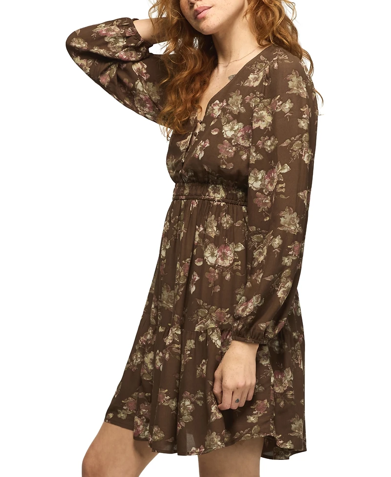 Lucky Brand Women's Long-Sleeve Smocked-Waist Floral Mini Dress