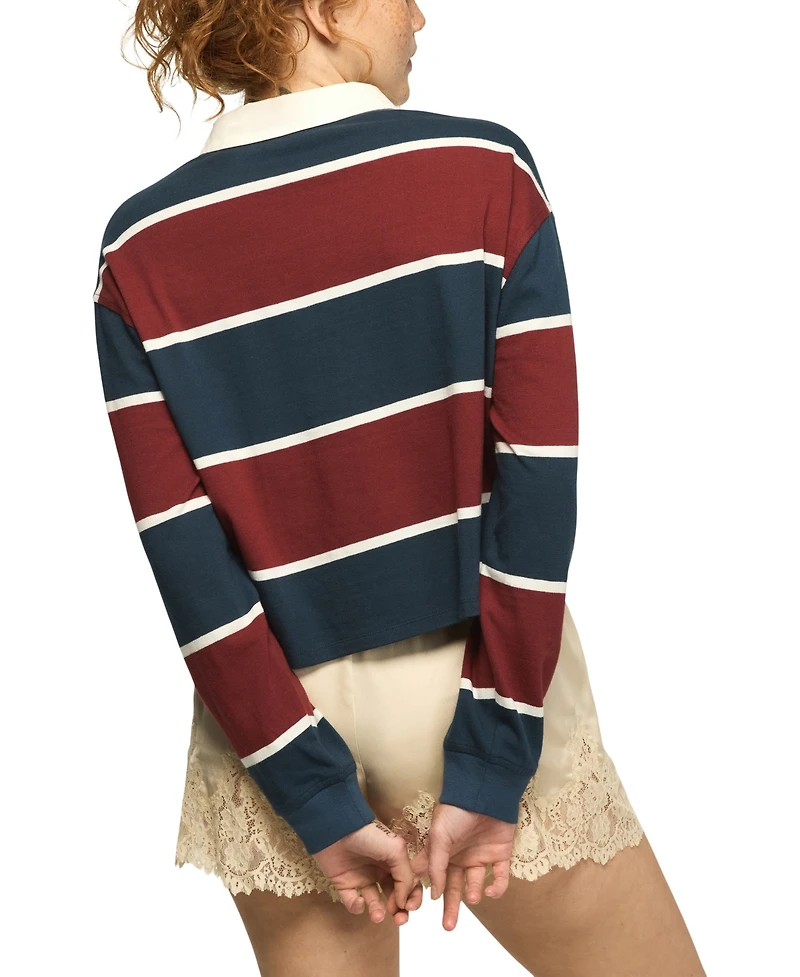 Lucky Brand Women's Long-Sleeve Striped Polo Shirt