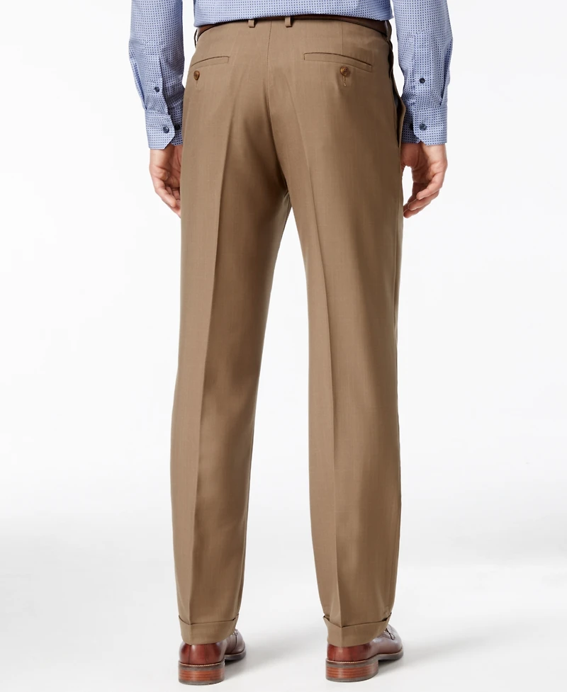 Haggar Men's Eclo Stria Classic Fit Pleated Hidden Expandable Waistband Dress Pants