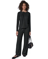 Donna Karan New York Women's Necklace Detail Long-Raglan Sleeves Keyhole Cutout Pullover