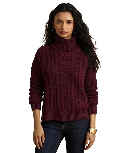 Lauren Ralph Lauren Women's Cable-Knit Cotton Turtleneck Sweater
