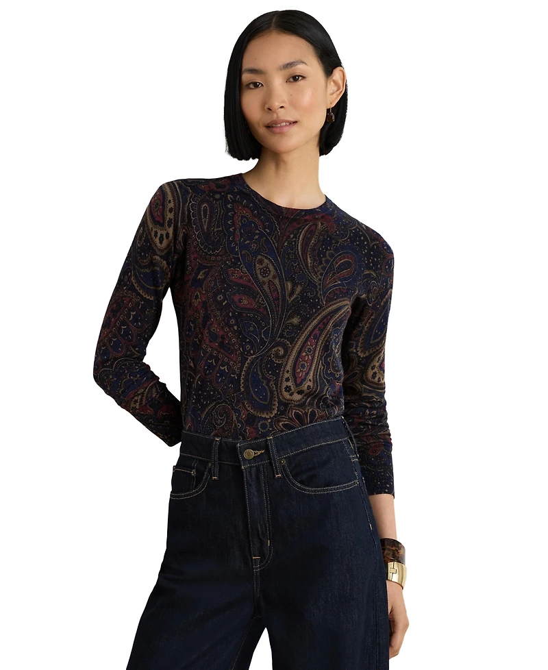 Lauren Ralph Women's Paisley Cotton-Modal Blend Slim-Fit Sweater