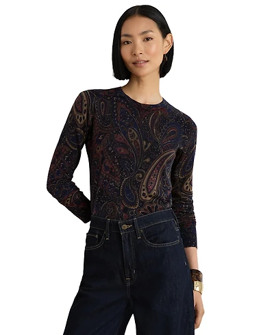 Lauren Ralph Women's Paisley Cotton-Modal Blend Slim-Fit Sweater