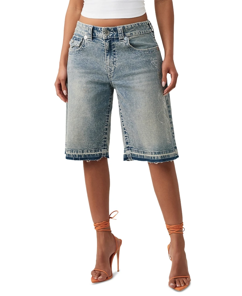 True Religion Women's Jessie Mid-Rise Baggy Denim Shorts