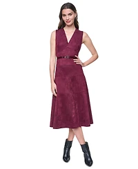 Dkny Women's Sleeveless V-Neck Buckle Belt Midi Dress