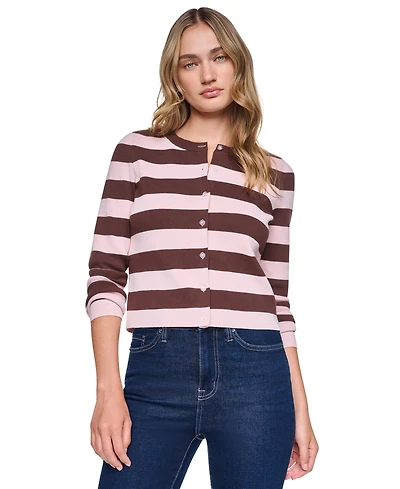 Dkny Jeans Women's Striped Cropped Cardigan Sweater