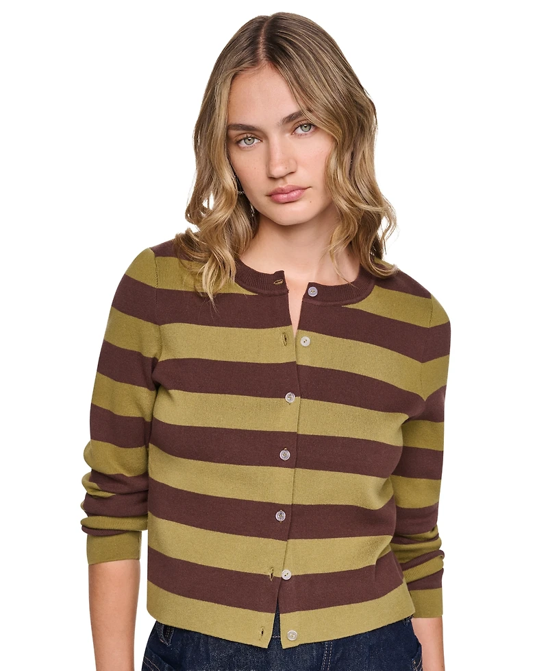 Dkny Jeans Petite Cropped Striped Crewneck Cardigan