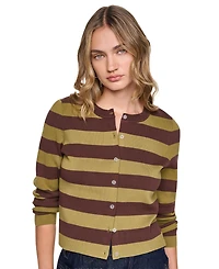 Dkny Jeans Petite Cropped Striped Crewneck Cardigan
