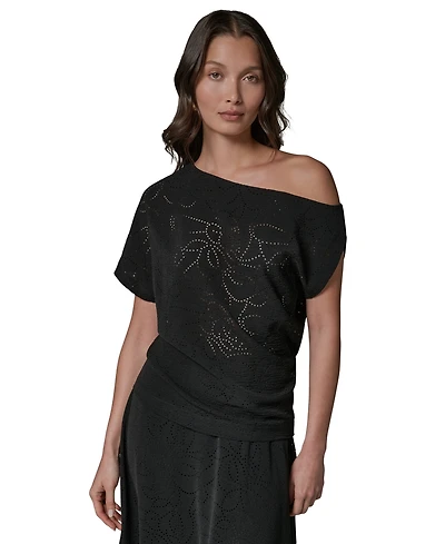 Donna Karan New York Women's Asymmetric Neck Laser Cut Top