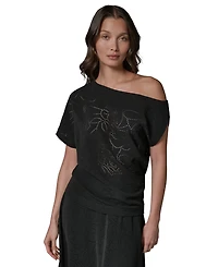 Donna Karan New York Women's Asymmetric Neck Laser Cut Top