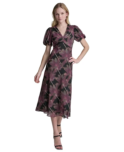 Dkny Women's Printed V-Neck Midi Dress