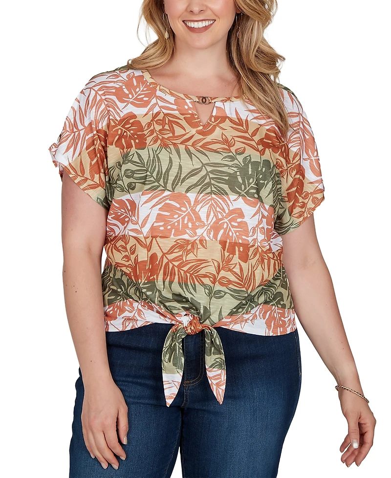 Hearts Of Palm Plus Printed Knit Tie-Front Top