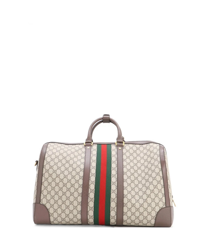 Pre-Owned Gucci Large Savoy Web Convertible Duffle Bag Gg Coated Canvas