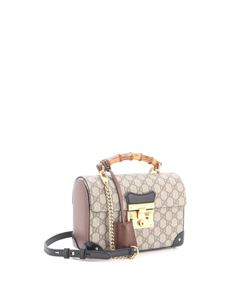 Pre-Owned Gucci Small Padlock Bamboo Shoulder Bag Gg Coated Canvas