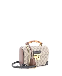 Pre-Owned Gucci Small Padlock Bamboo Shoulder Bag Gg Coated Canvas