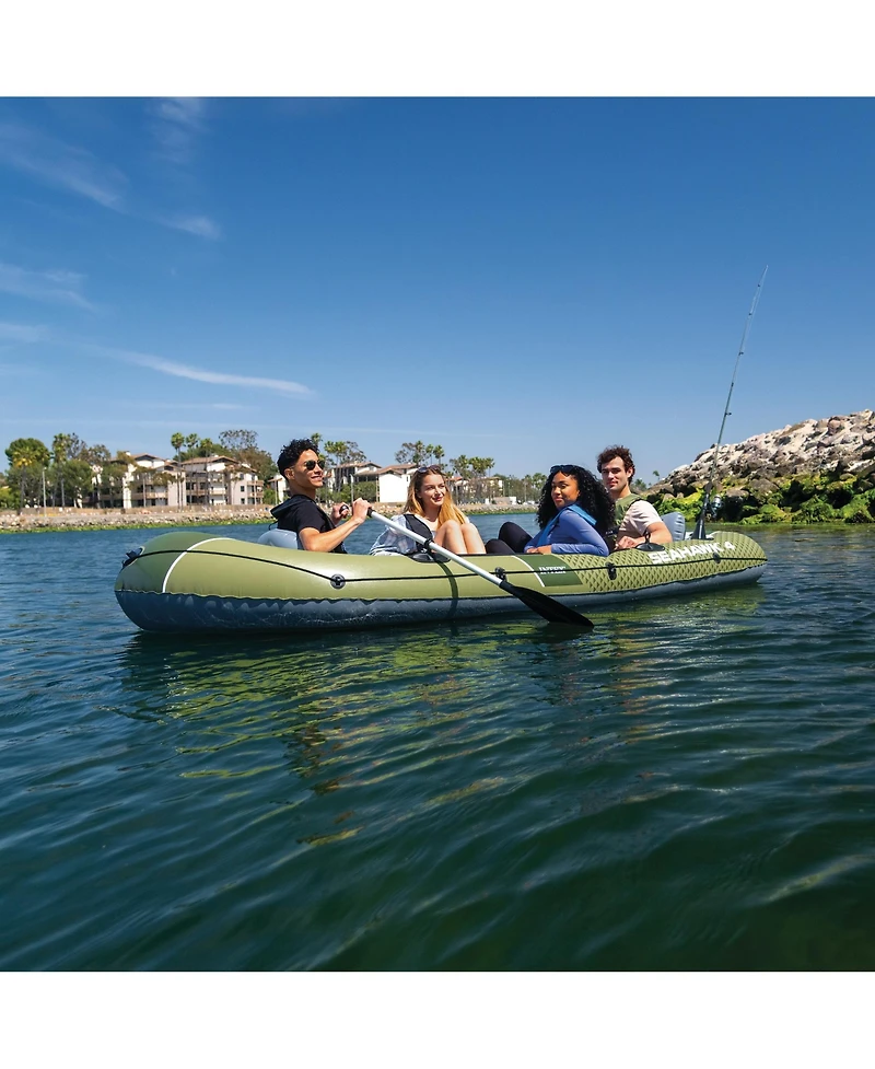 Intex 66334EP Seahawk 4 Inflatable Boat Set with 54" Oars, Pump, and Rod Holders