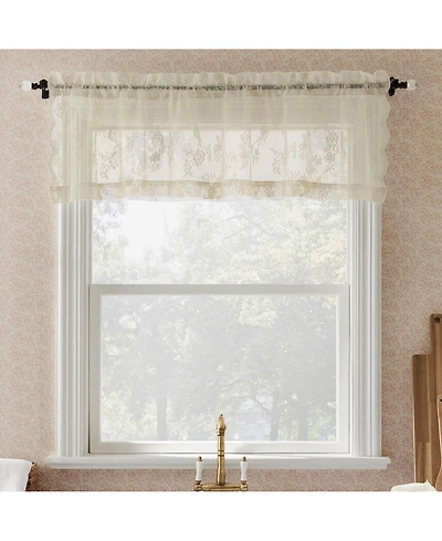 No. 918 Lillemor Vintage Floral Lace Sheer Rod Pocket Kitchen Curtain Valance