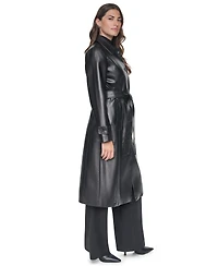 Dkny Women's Belted Long Faux Leather Trench Coat