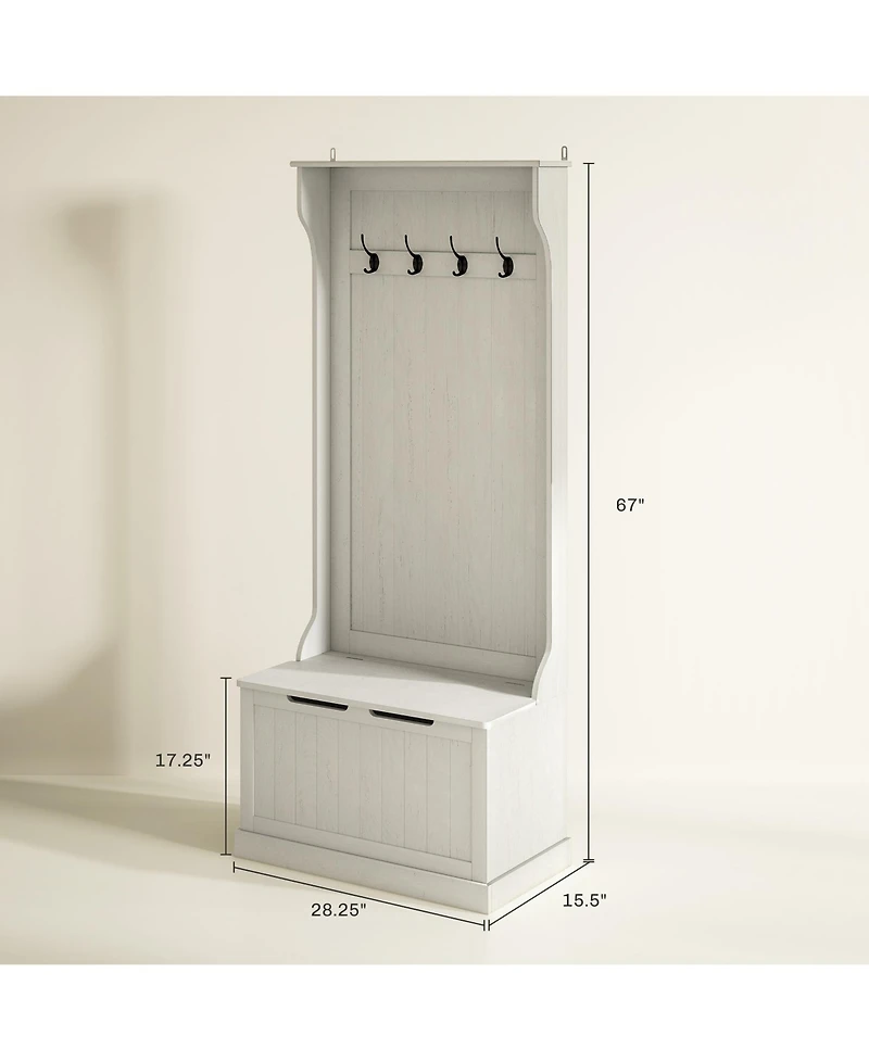 Slickblue Entryway Hall Tree with Shoe Bench, Coat Hooks and Hidden Storage