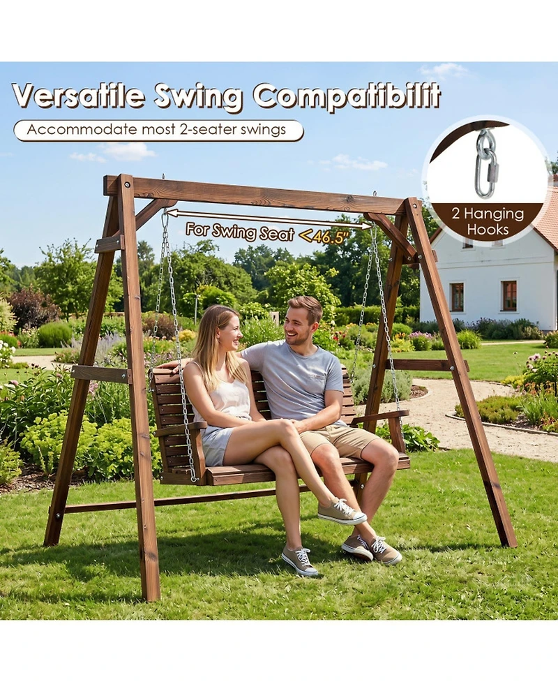 Sugift Heavy-Duty Carbonized Fir Wood A-Frame Swing Stand with Reinforced Side Bars and 2 Hanging Rings