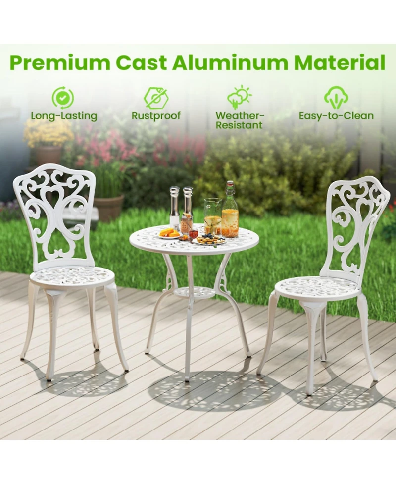 Clihome 3 Piece All Weather Cast Aluminum Bistro Chairs and Table with Umbrella Holes