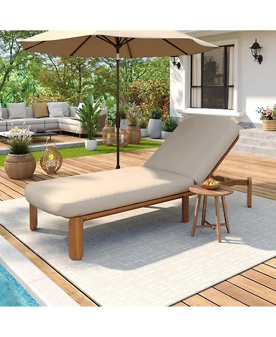 Asagikoiai Acacia Wood Adjustable Outdoor Chaise Lounge with Water-Resistant Cushion
