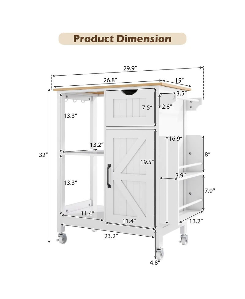 Streamdale Furniture Mobile Kitchen Island Cart with Storage Cabinet, Drawer and Spice Rack