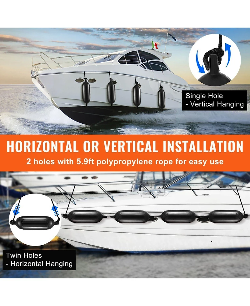 Mountaintop Boat Fenders Inflatable Ribbed Docking Bumper, Center Holes, Air Pump, 4 Needles, 4 Ropes and Storage Bag for Marine Boats