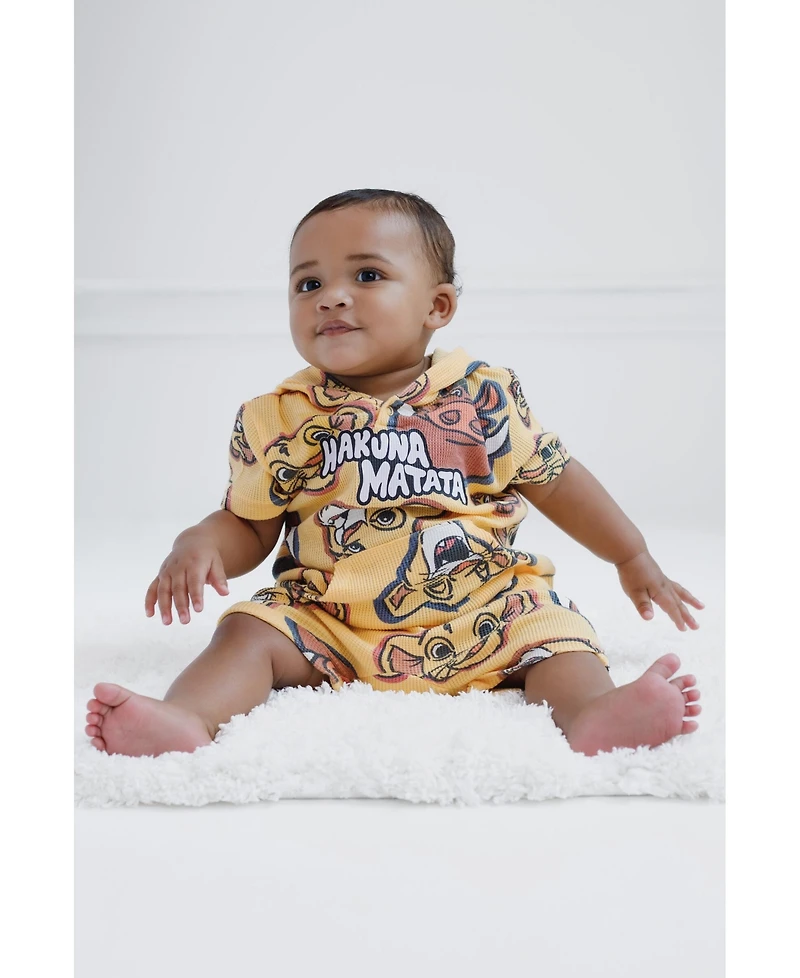 Disney Toddler Boys Lion King Mickey Mouse Waffle Knit Pullover Hoodie and Shorts Newborn to