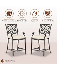 Mondawe 4-Piece Outdoor Bar Stool Set with Decorative Backrests and Beige Cushions