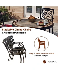 Mondawe 4-Piece Patio Dining Chair Set with Decorative Backrests and Red Cushions