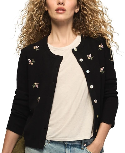 Lucky Brand Women's Floral-Embroidered Long-Sleeve Cardigan