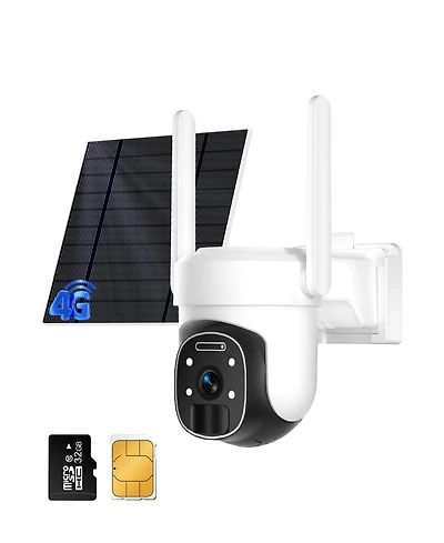 eco4life 4G Lte Cellular Ptz Solar Security Camera, No WiFi Needed, 2K Qhd Color Night Vision, Ai Motion Detection, IP66 Waterproof