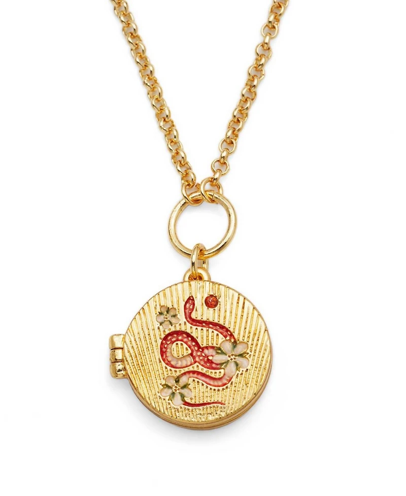 Fable England Snake and Blossom Locket Necklace in Gold