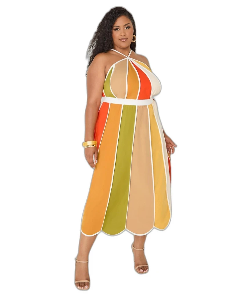Ashley Stewart Plus Striped Halter Swing Top