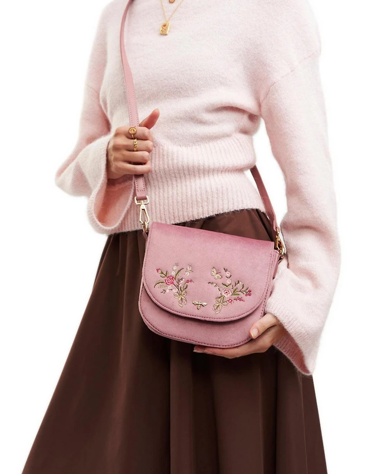Fable England Beth Floral Posy Embroidered Saddle Bag