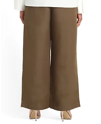 Estelle Plus Katrina Linen-Blend Pleated Wide-Leg Pants