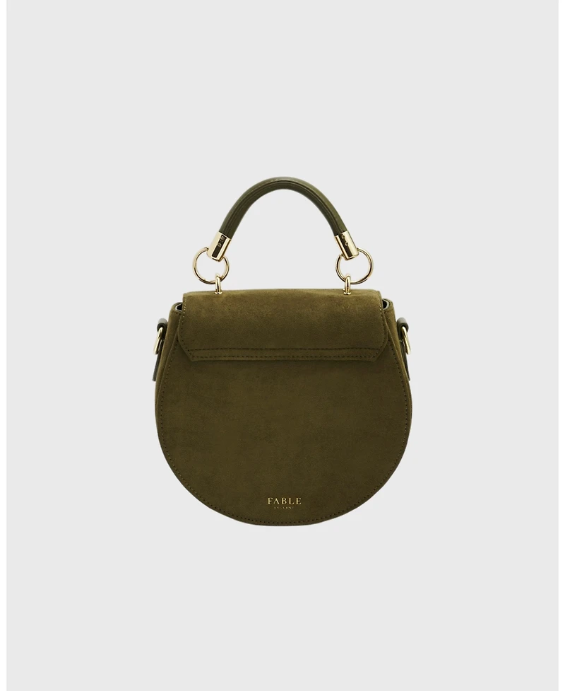Fable England Charlotte Meadow Scene Embroidered Faux Suede Saddle Bag
