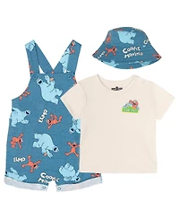 Sesame Street Baby Boys' T-Shirt and Shortalls Set with Bucket Hat