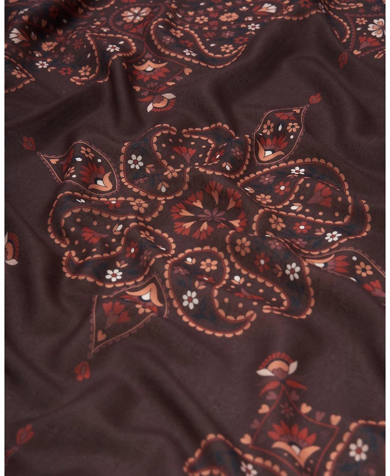 Fable England Women's Eve Paisley Large Square Pashmina Scarf in Chocolate