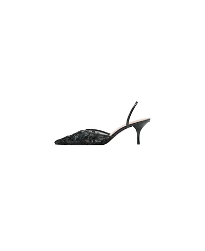 Mango Women's Pointed-Toe Kitten-Heel Sequin-Embroidered Slingback Pumps